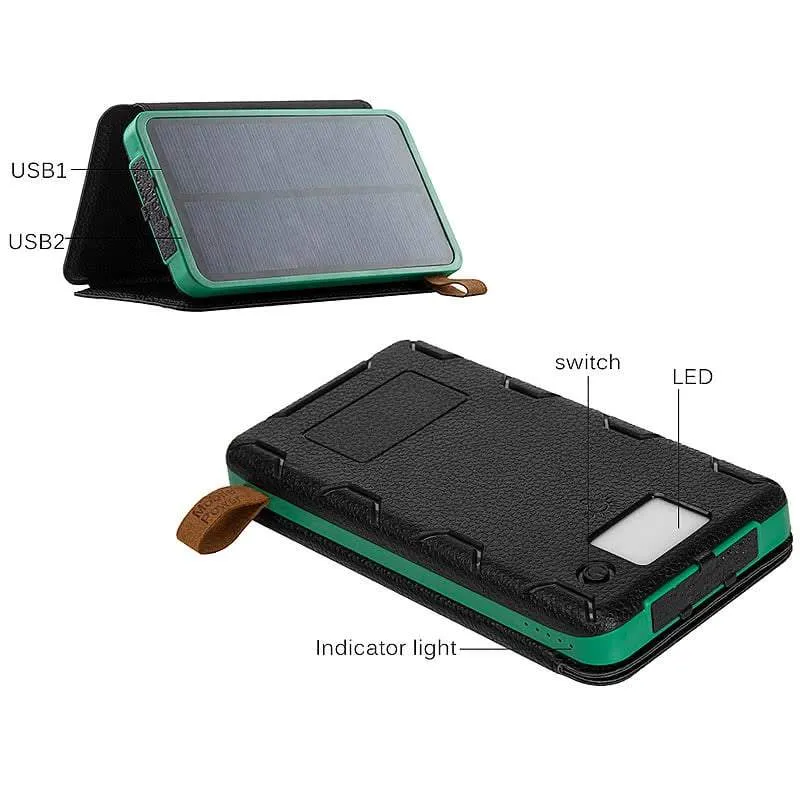 Portable 10,000mAH 3-Fold Solar Dual-USB Charger and LED Light