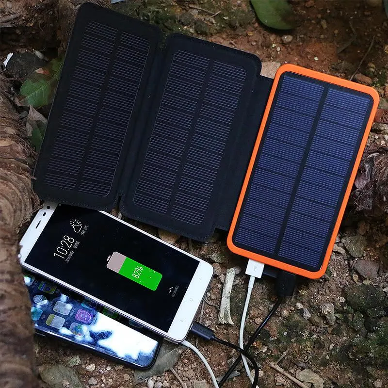 Portable 10,000mAH 3-Fold Solar Dual-USB Charger and LED Light