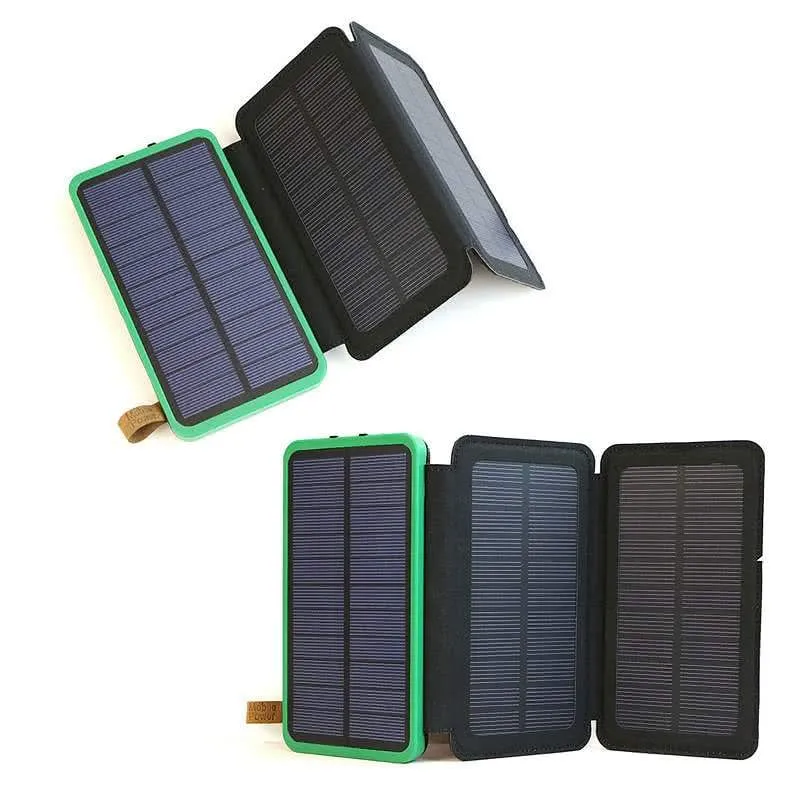 Portable 10,000mAH 3-Fold Solar Dual-USB Charger and LED Light