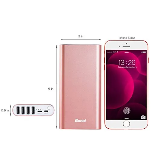 Portable Charger, BONAI 20000mAh Power Bank, 4-Port Output Aluminum Polymer Portable Battery Charger, 4.0A Max Input Compatible with iPhone 11 XR 8 7 6s Galaxy S20 S8 -Rose Gold