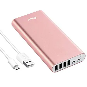 Portable Charger, BONAI 20000mAh Power Bank, 4-Port Output Aluminum Polymer Portable Battery Charger, 4.0A Max Input Compatible with iPhone 11 XR 8 7 6s Galaxy S20 S8 -Rose Gold