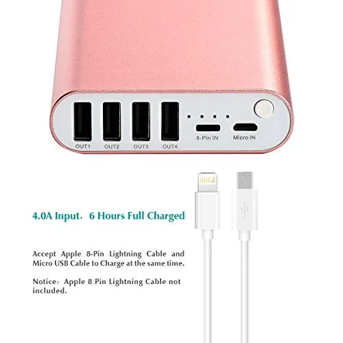 Portable Charger, BONAI 20000mAh Power Bank, 4-Port Output Aluminum Polymer Portable Battery Charger, 4.0A Max Input Compatible with iPhone 11 XR 8 7 6s Galaxy S20 S8 -Rose Gold