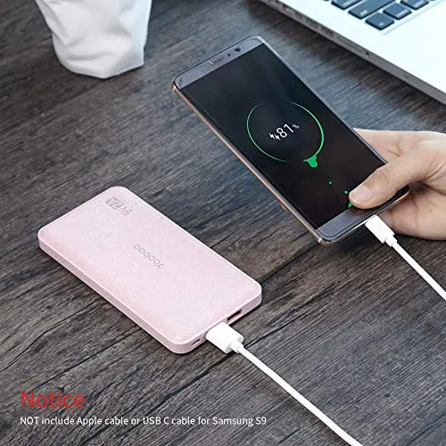 Portable Charger Qualcomm Quick Charge 3.0 Power Bank Yoobao Q12 12000mAh Huge Capacity Fast Charge Ultra Thin External Battery Pack for Samasung S9/S9  iPhoneX/8/8  Huawei Google LG and More (Pink)