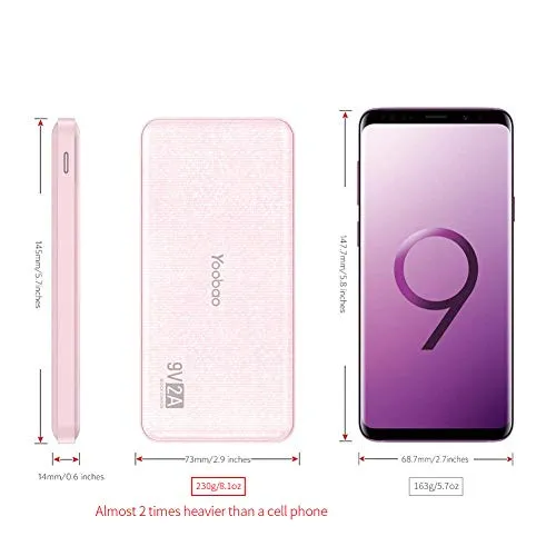 Portable Charger Qualcomm Quick Charge 3.0 Power Bank Yoobao Q12 12000mAh Huge Capacity Fast Charge Ultra Thin External Battery Pack for Samasung S9/S9  iPhoneX/8/8  Huawei Google LG and More (Pink)