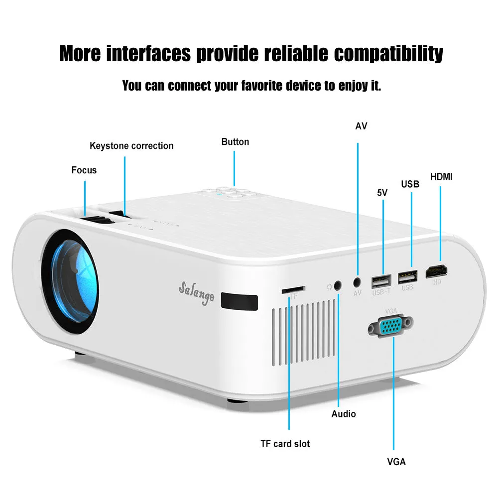 Portable Full HD 1080P Supported Movie Projector Compatible with Phone, HDMI, VGA, AV, USB, TF