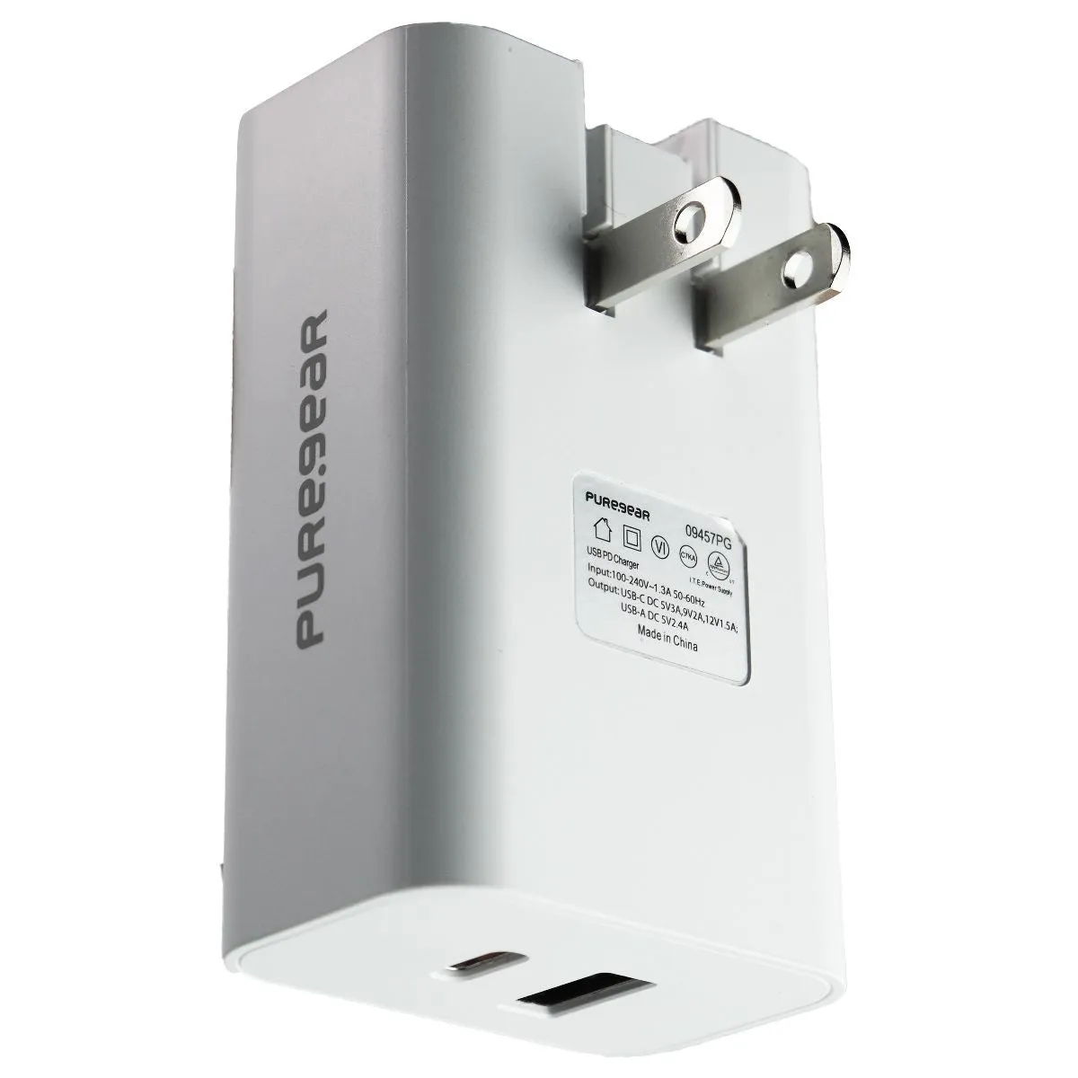 PureGear Dual Port USB-C/USB-A PD Wall Charger - White (09457PG)