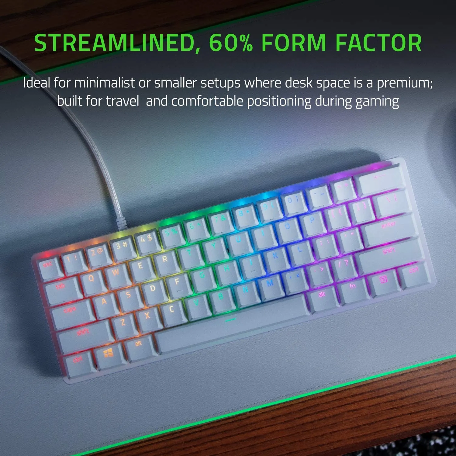 Razer Keyboard Huntsman Mini 60% Gaming Keyboard: Fastest Keyboard Switches Ever - Clicky Optical Switches - Chroma RGB Lighting - PBT Keycaps - Onboard Memory - (Mercury White)