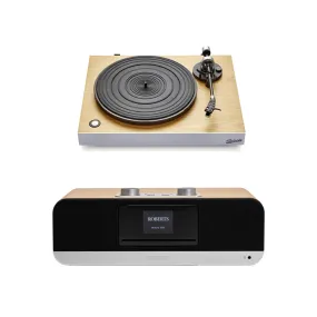 Roberts Stylus Luxe Direct Drive Turntable and Blutune 300L DAB  BT CD USB Sound System Wood HiFi Package