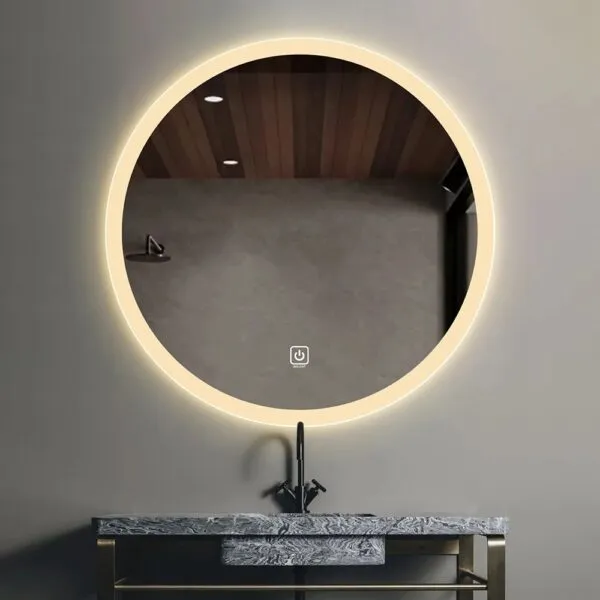 Round Mirror with LED Light 90 x 90 cm