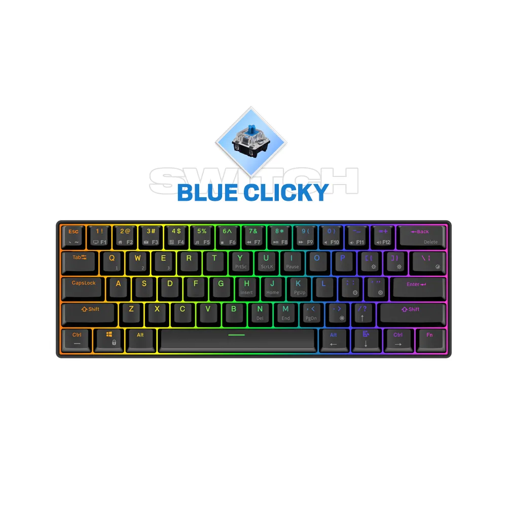 Royal Kludge Dual RK61 RGB 61 Keys Dual Mode Bluetooth 5.2 and Wired Mechanical Gaming Keyboard