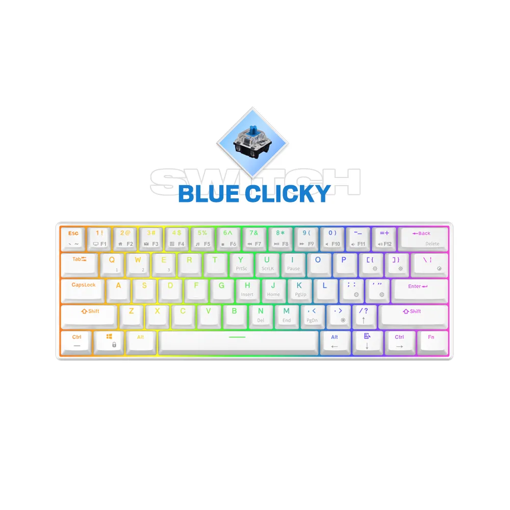 Royal Kludge Dual RK61 RGB 61 Keys Dual Mode Bluetooth 5.2 and Wired Mechanical Gaming Keyboard