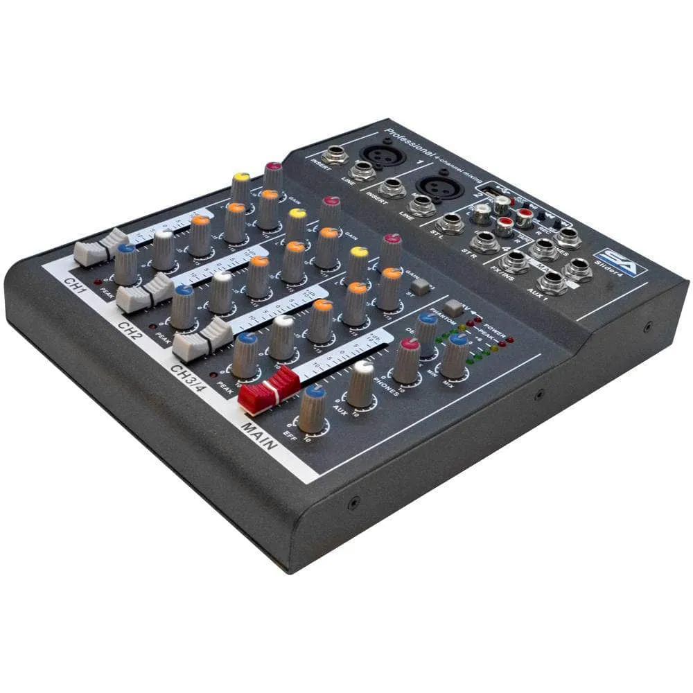 Slider4-BT- 4 Channel Mixer Console with USB and Bluetooth Streaming