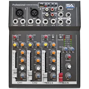 Slider4-BT- 4 Channel Mixer Console with USB and Bluetooth Streaming