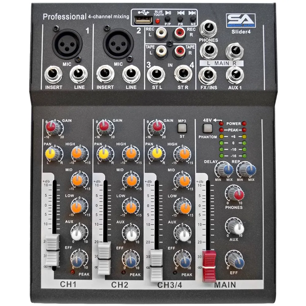 Slider4-BT- 4 Channel Mixer Console with USB and Bluetooth Streaming