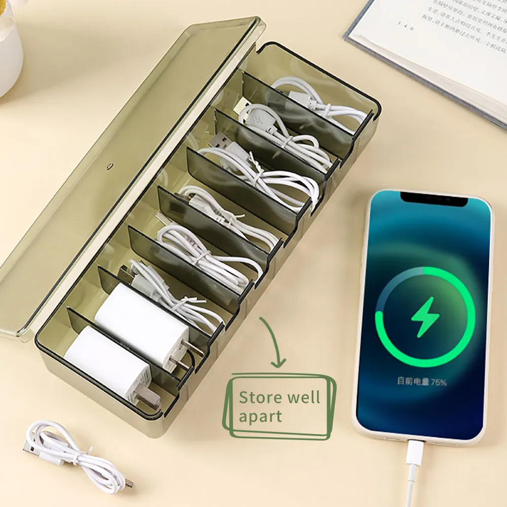 Transmission line storage box Data transmission line Data line Mobile phone charger Desktop management box Simple and practical 3C storage and organization Good things for the office Charging cable storage box