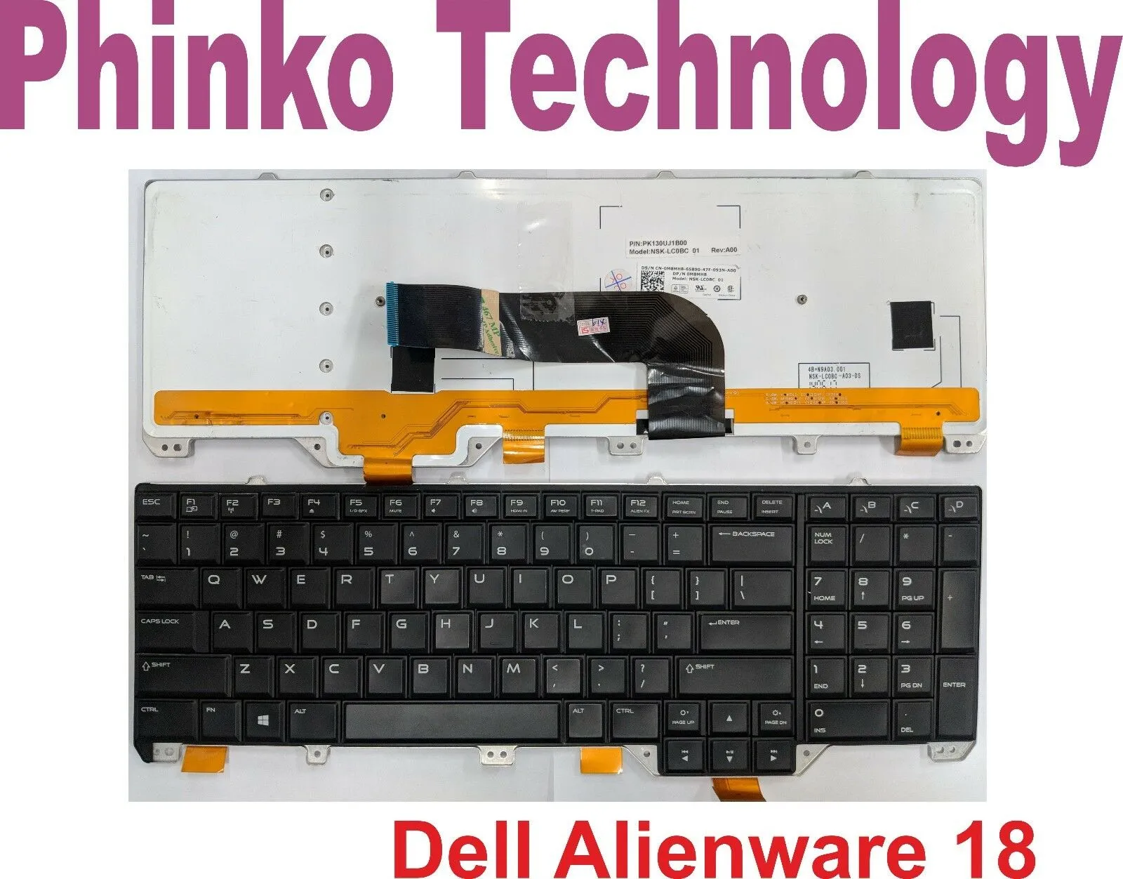 Used Keyboard for DELL Alienware 18 with Backlit   Frame US Teclado