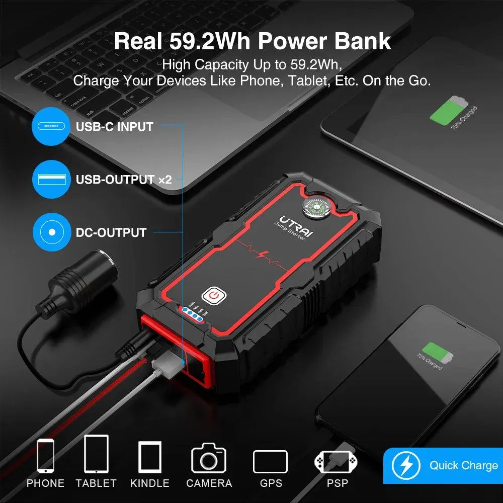 UTRAI 2000A Portable Car Jump Starter and Power Bank for Emergency Battery Boosting