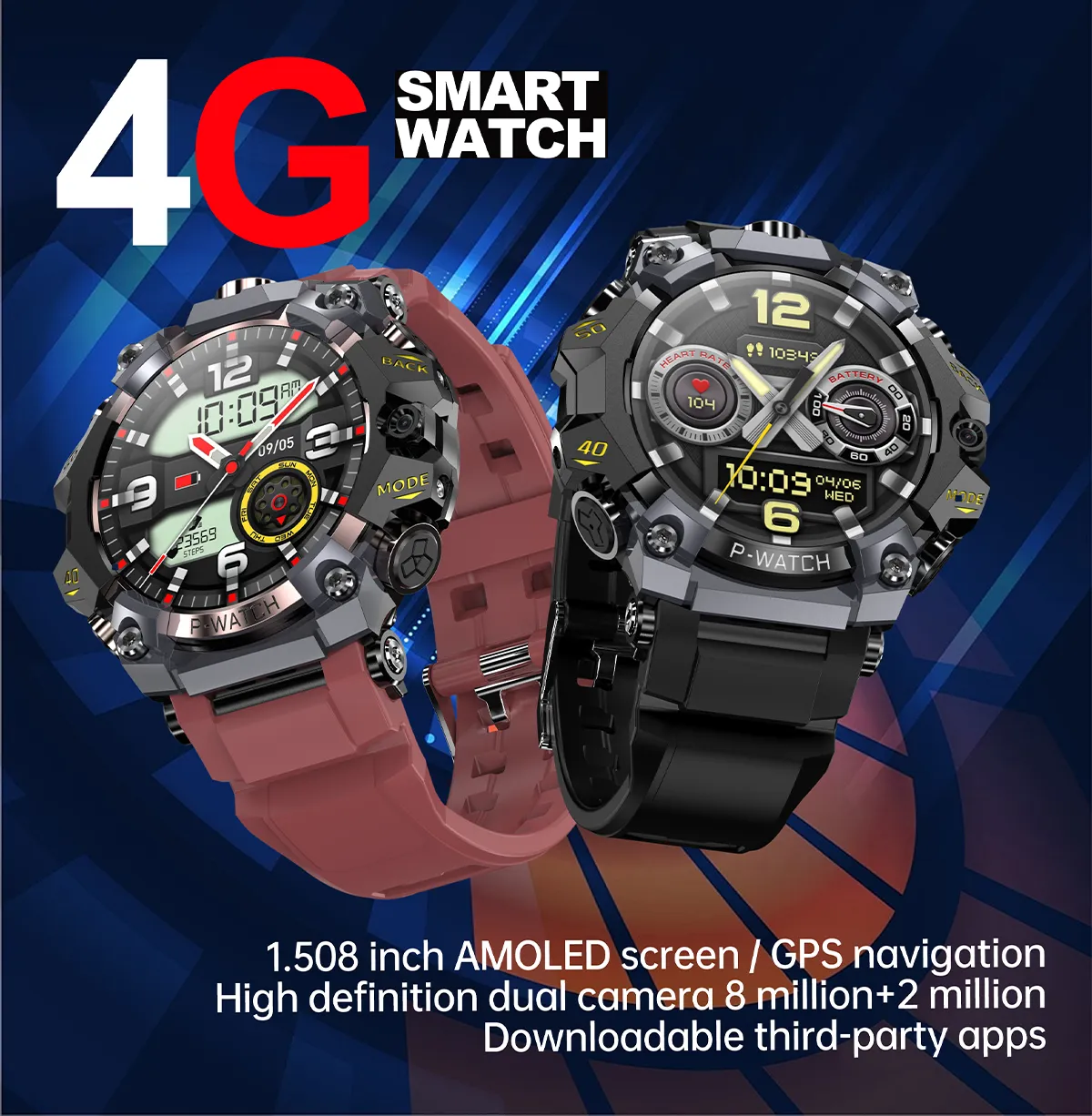 VWAR Watch Series-P Military Smart Watch| 4G LTE Android System| 4GB RAM 64GB ROM| IP68 Waterproof| Dual Camera