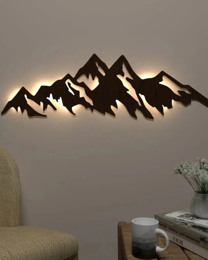 Walnut Himalayan Mountain Decorative Mdf Backlit For Indoor Wall Decoration | 30 x 9 inches