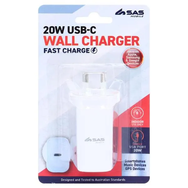 White 20W 1 Port Usb C Wall Charger